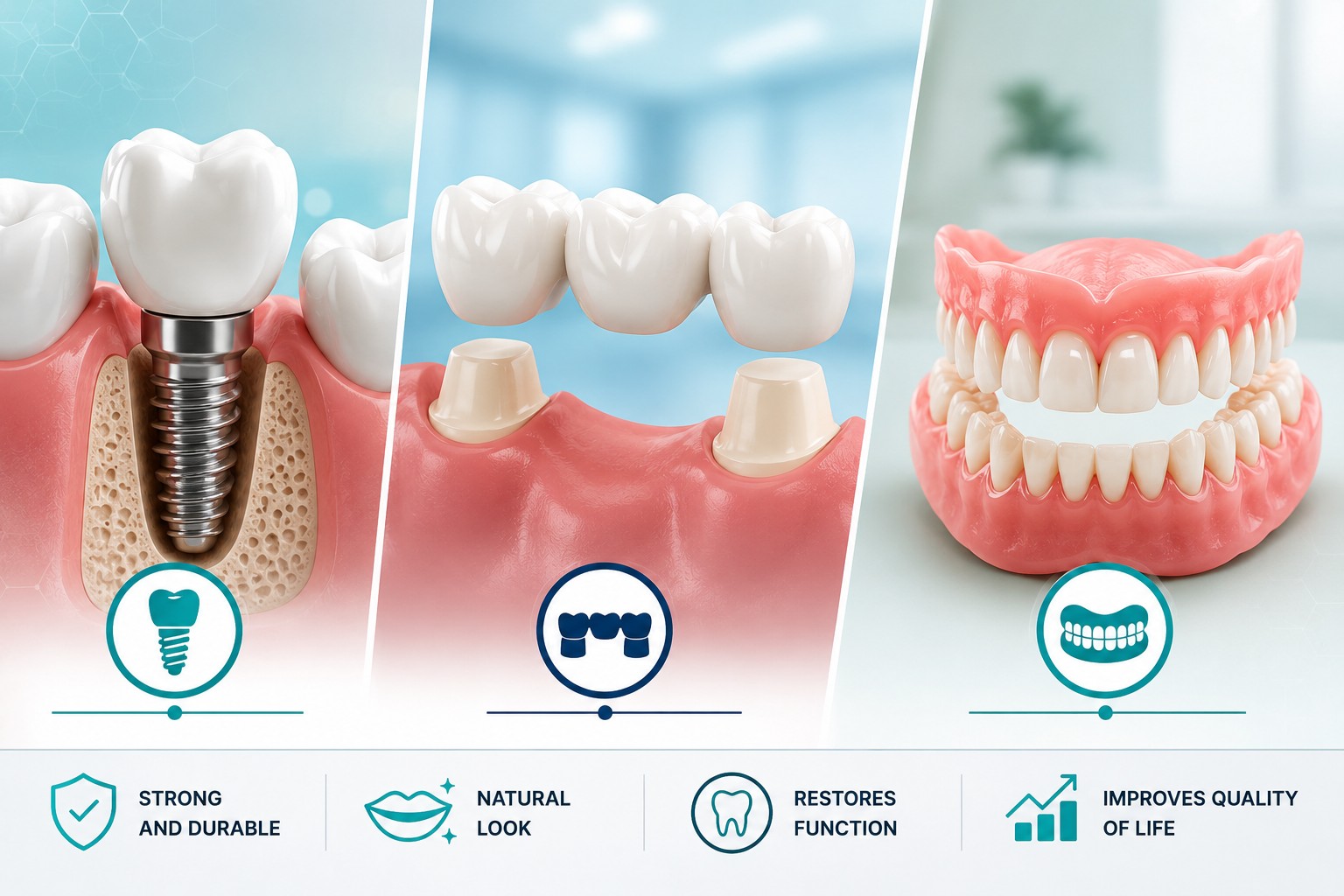 dental implants vs bridges vs dentures
